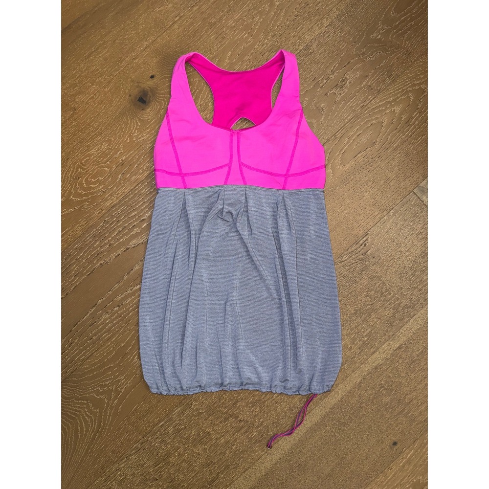 Lululemon No Limits Tank Top Pink Grey Built In Bra Racerback Size 8